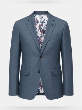 London Bridge Men’s Blue Textured Blazer Floral Lining Sport Coat Size 44R